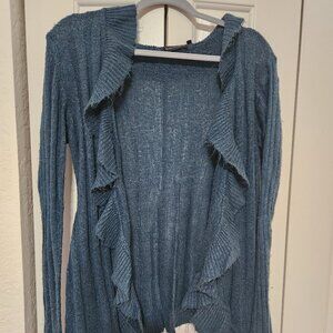 Brittany Black Teal Ruffle Front Cardigan – Women’s XL